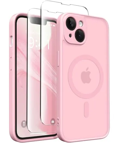 CAPRARO Magnetic for iPhone 14 Case, [Compatible with MagSafe] [Full Camera Protection] [14FT Drop Protection] Shockproof Protective Slim Translucent Matte Phone Case for iPhone 14, Rose Red