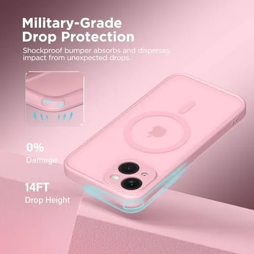 CAPRARO Magnetic for iPhone 14 Case, [Compatible with MagSafe] [Full Camera Protection] [14FT Drop Protection] Shockproof Protective Slim Translucent Matte Phone Case for iPhone 14, Rose Red