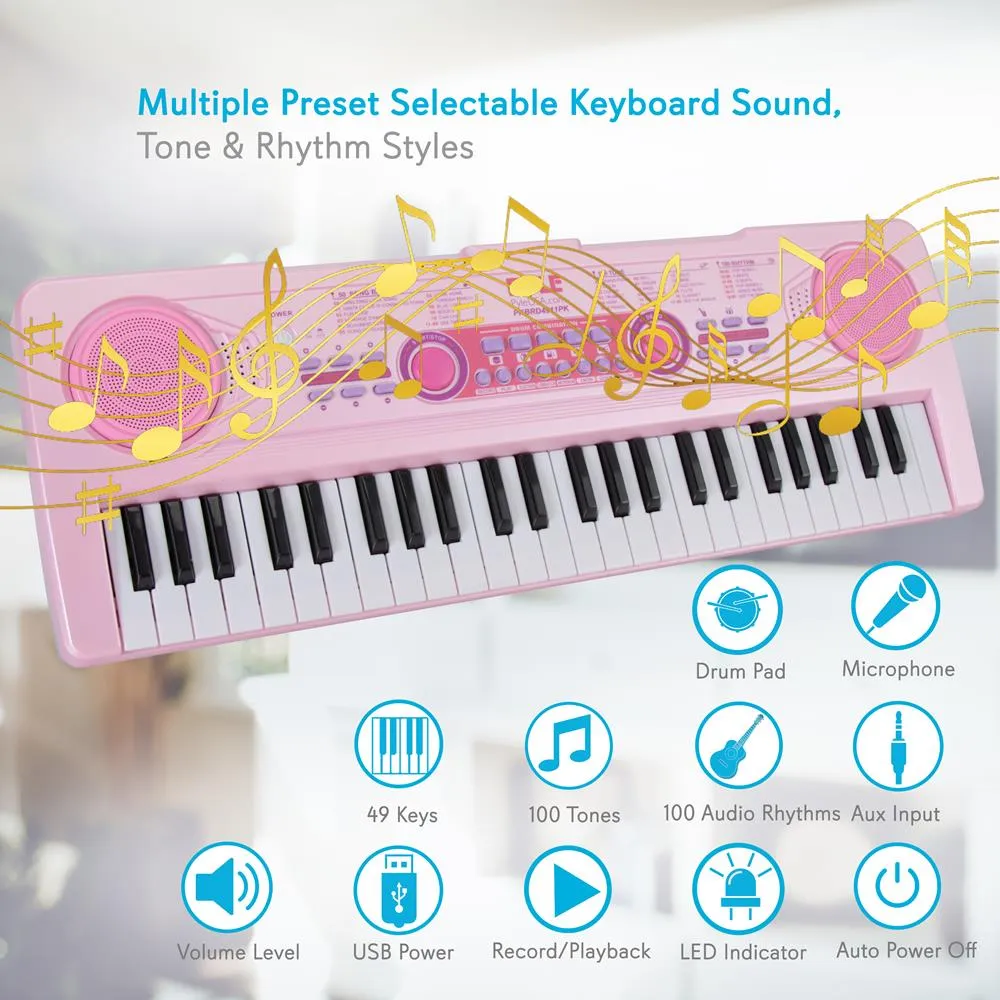 Children’S Musical Karaoke Keyboard - Portable Kids Electronic Piano Keyboard With Built-In Rechargeable Battery & Wired Microphone