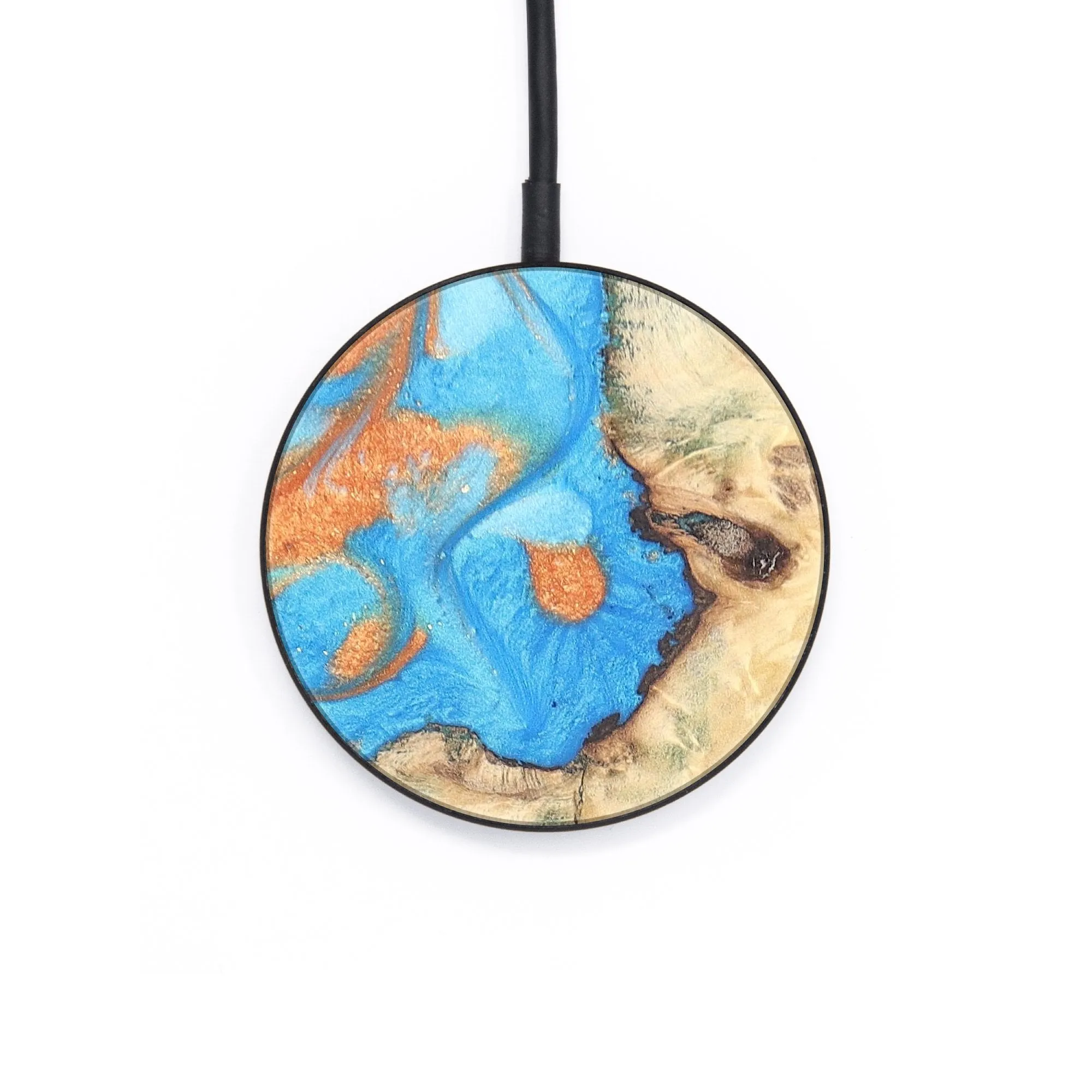 Circle Wood Resin Wireless Charger - Alan (Teal & Gold, 671791)