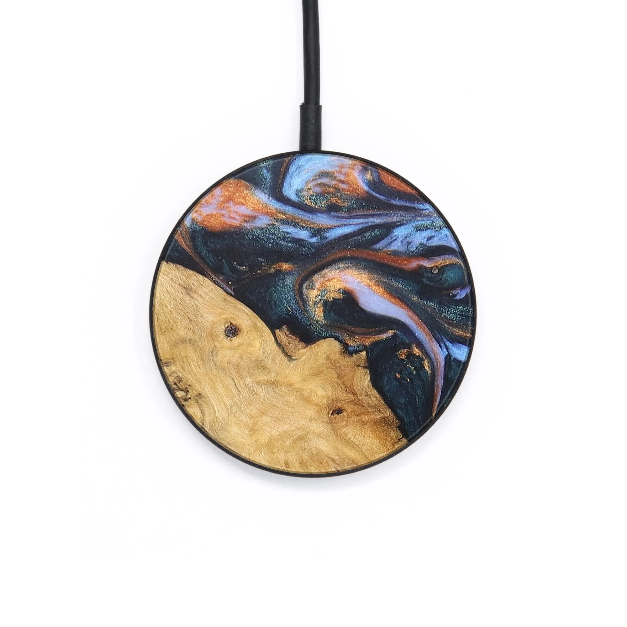 Circle Wood Resin Wireless Charger - Becky (Teal & Gold, 697386)