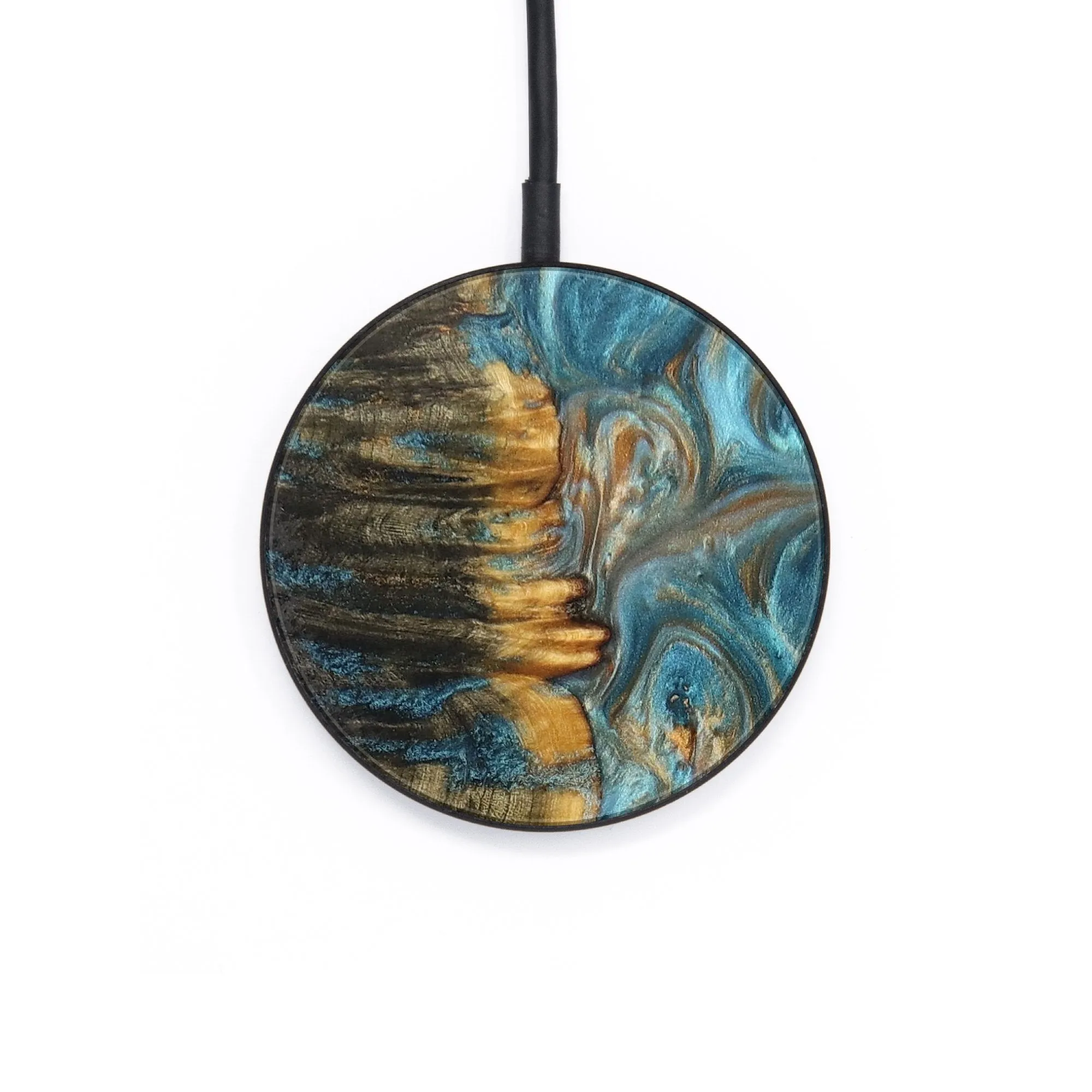 Circle Wood Resin Wireless Charger - Chelsie (Teal & Gold, 704133)