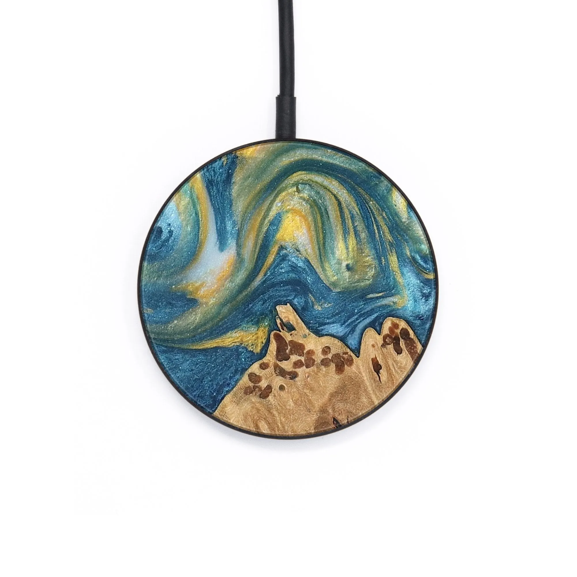 Circle Wood Wireless Charger - Vivie (Teal & Gold, 732921)