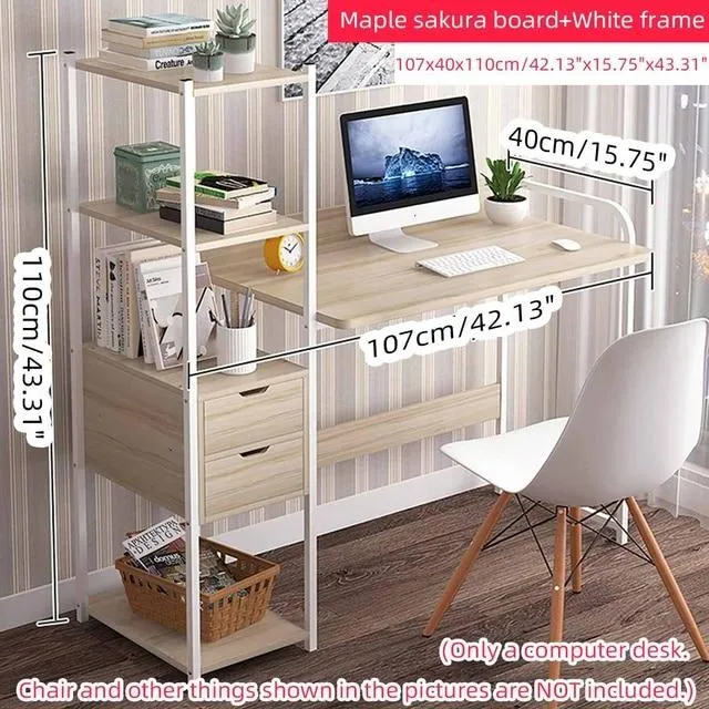 Computer Desk Laptop Writing Table Study Table with Shelves Drawers Large Wood Office PC Laptop Workstation Home Gaming Desk