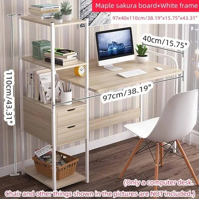 Computer Desk Laptop Writing Table Study Table with Shelves Drawers Large Wood Office PC Laptop Workstation Home Gaming Desk