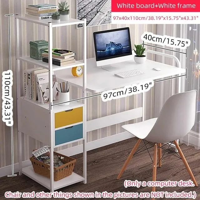 Computer Desk Laptop Writing Table Study Table with Shelves Drawers Large Wood Office PC Laptop Workstation Home Gaming Desk