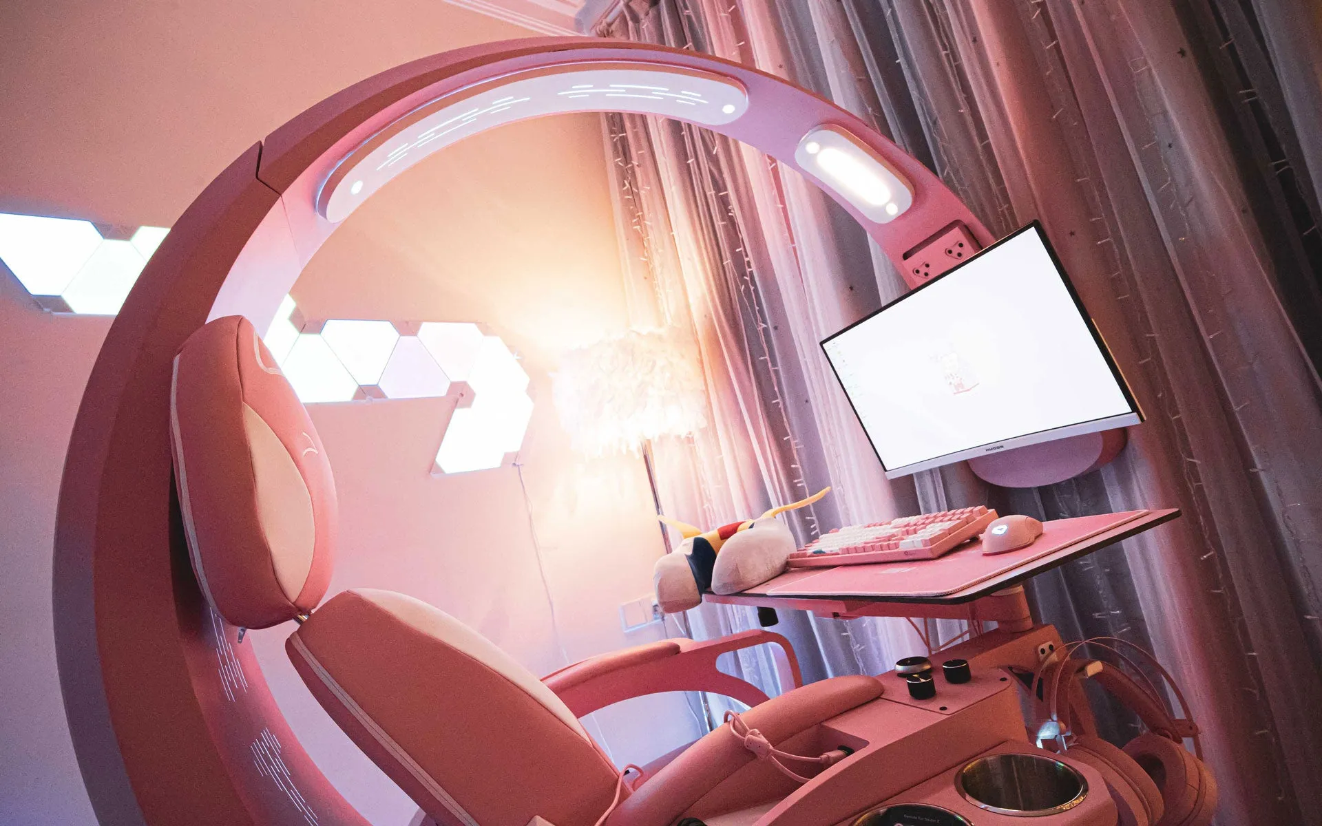 Crystal Pink Working And Gaming Station | All in one Working And Gaming Chair