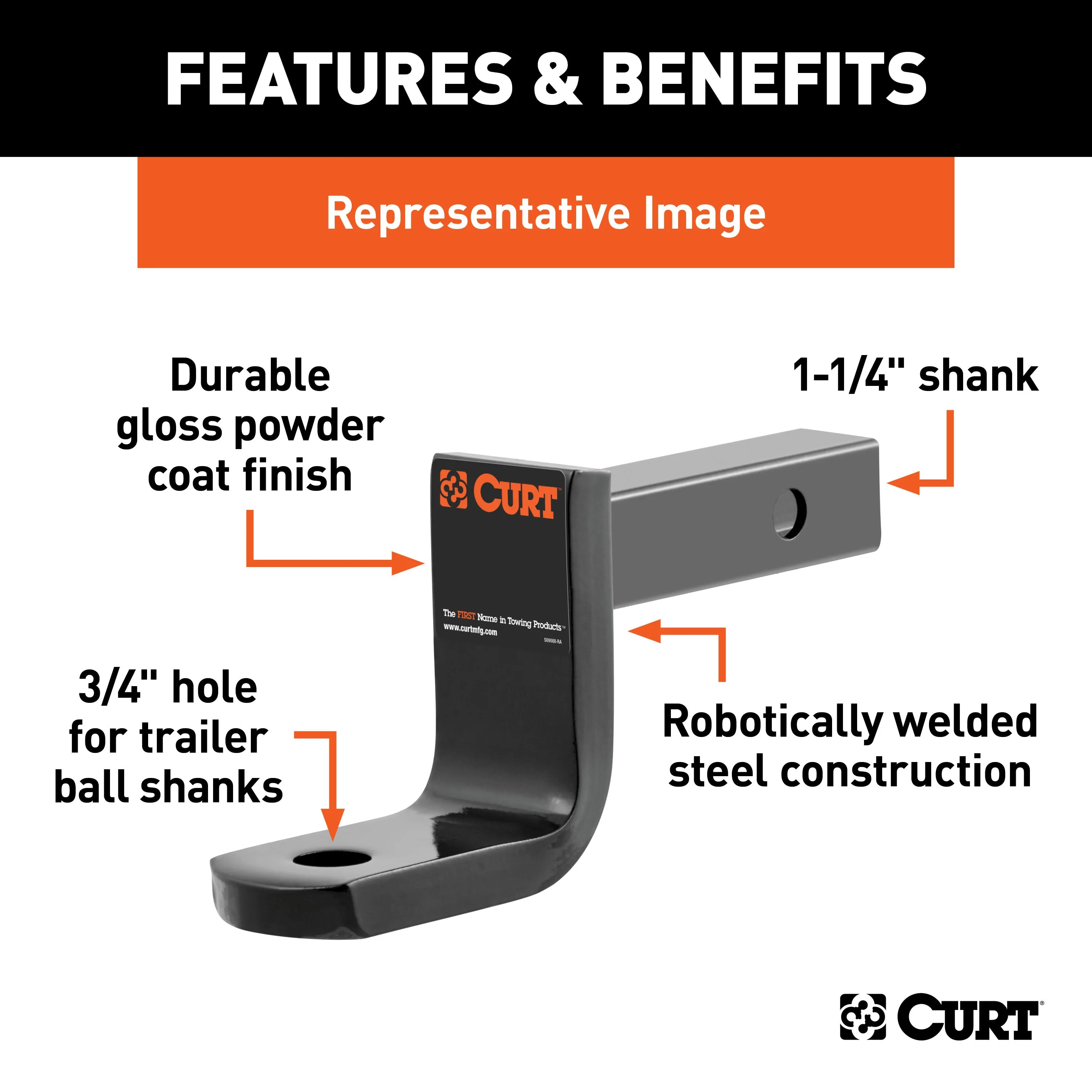 CURT 45026 Class 1 Ball Mount (1-1/4in. Shank; 2;000 lbs.; 3-1/4in. Drop; 9-3/8in. Long)