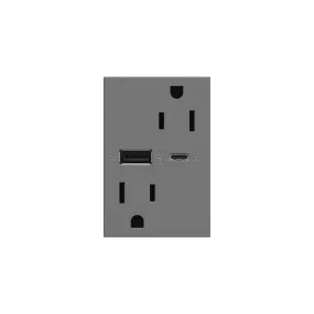 Dual-USB, 15A, Tamper-Resistant, A/C USB Hybrid Outlet, Magnesium