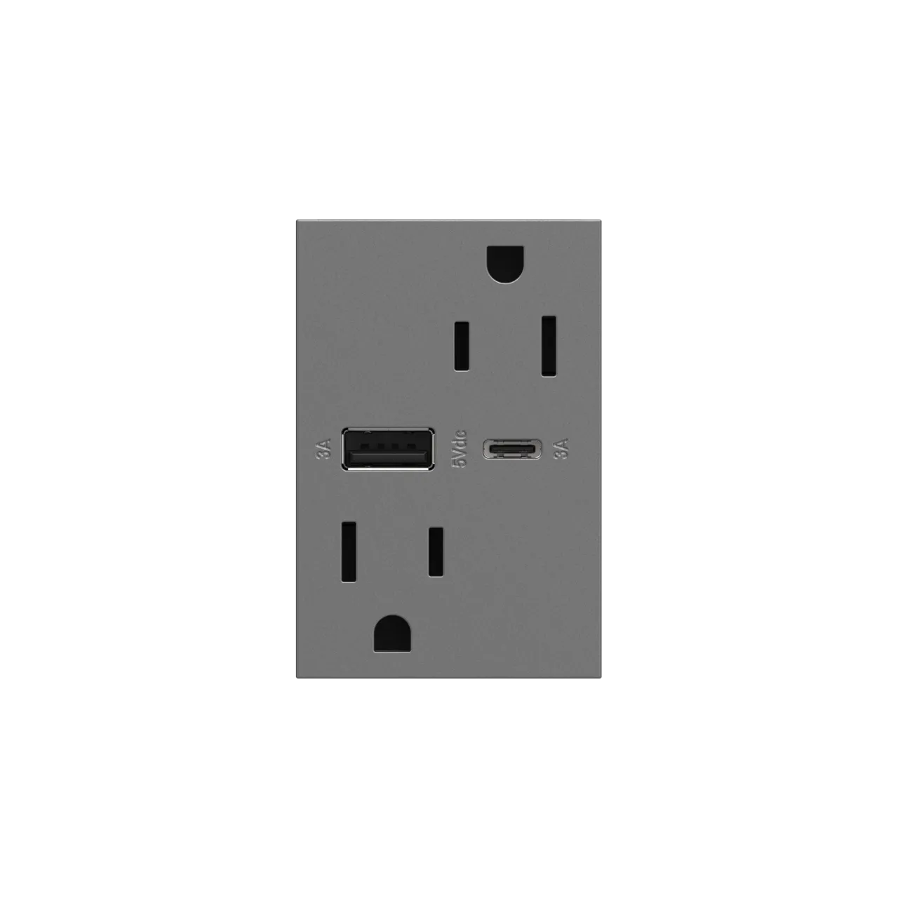 Dual-USB, 15A, Tamper-Resistant, A/C USB Hybrid Outlet, Magnesium