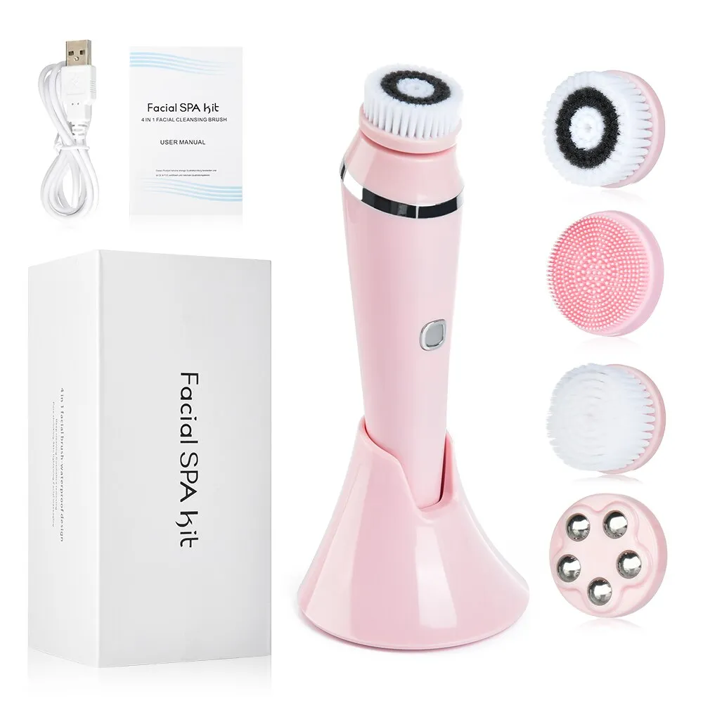 Electric 4in1 Face Cleansing Brush Sonic Blackhead Exfoliating Silicone Face Cleaner Skin Tightening Massage Home Spa Skin Care