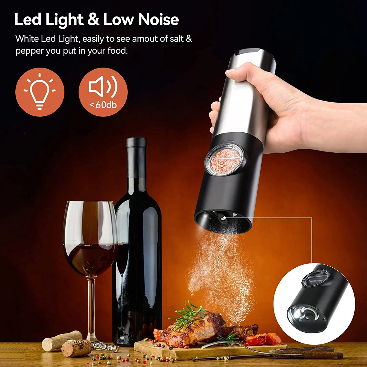 Electric Salt and Pepper Grinder Rechargeable & Automatic for Spices, Salt and Pepper, Herbs, Crystals