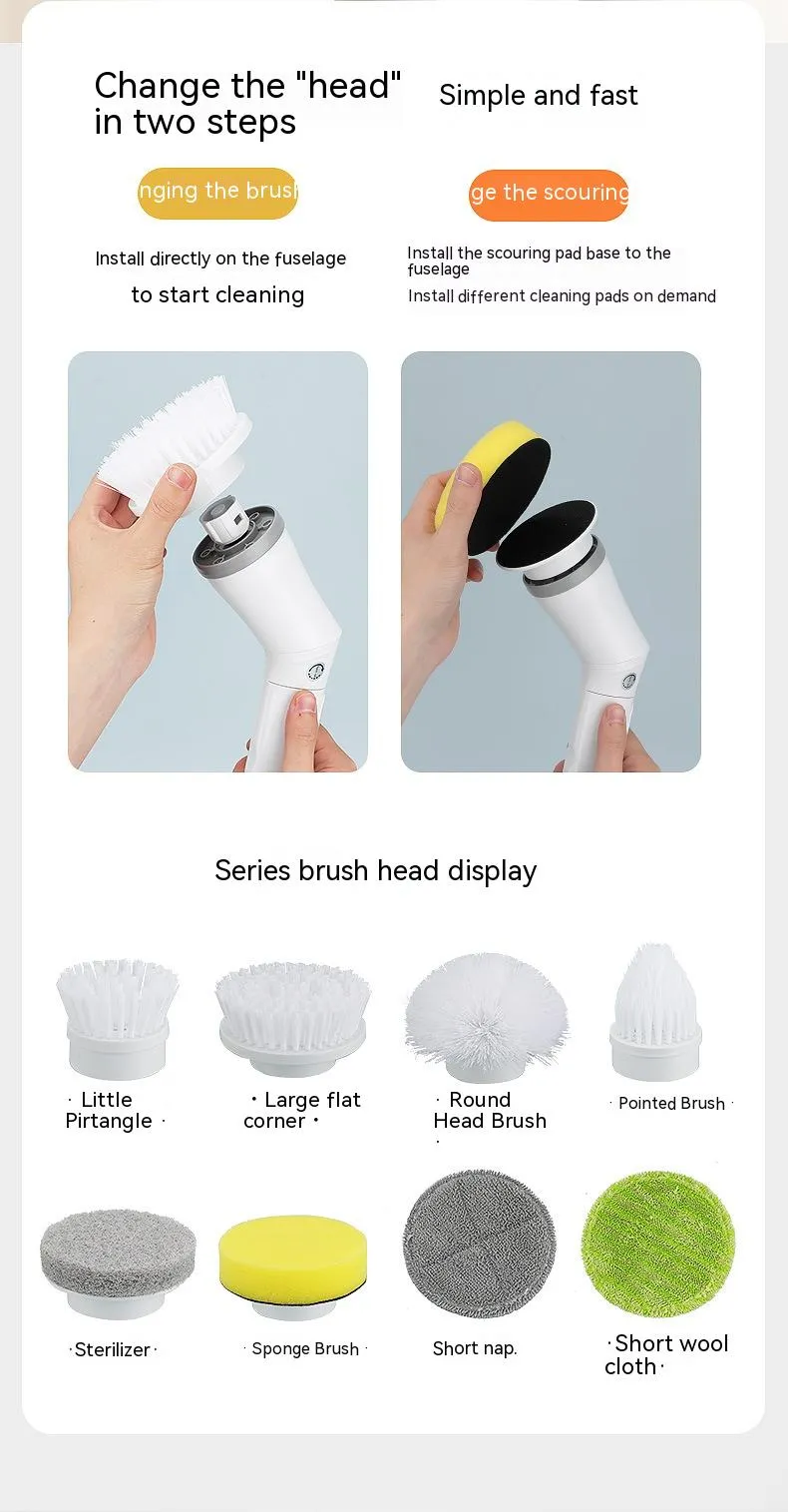 Electric Scrubber Cleaning Wall Long Handle Elbow Telescopic Multifunction Cleaning Brush