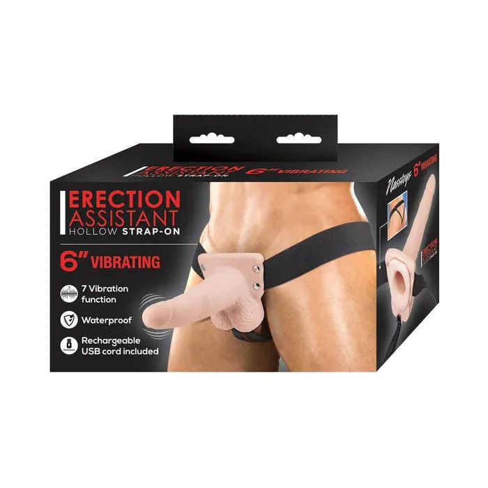 Erection Assistant Hollow Strap-On Vibrating 6 in. Vanilla