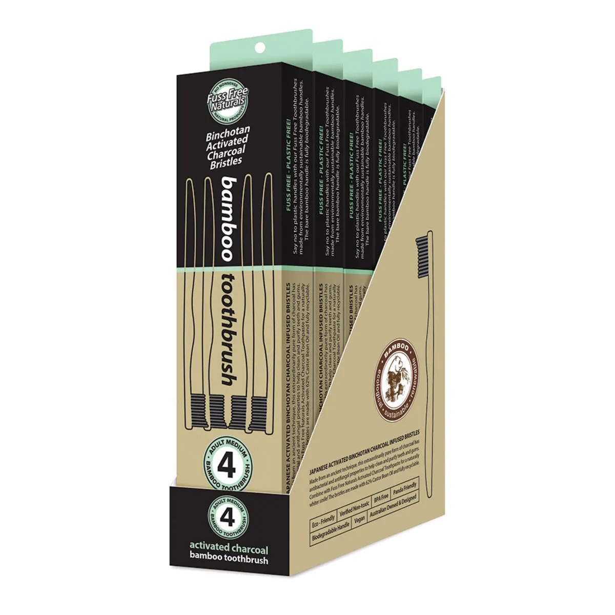 Essenzza Fuss Free Naturals Bamboo Activated Charcoal Medium Toothbrush 4