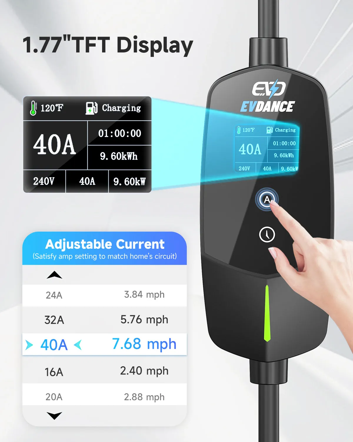 EVDANCE Level 2 NEMA 14-50 40A Tesla Portable EV Charger