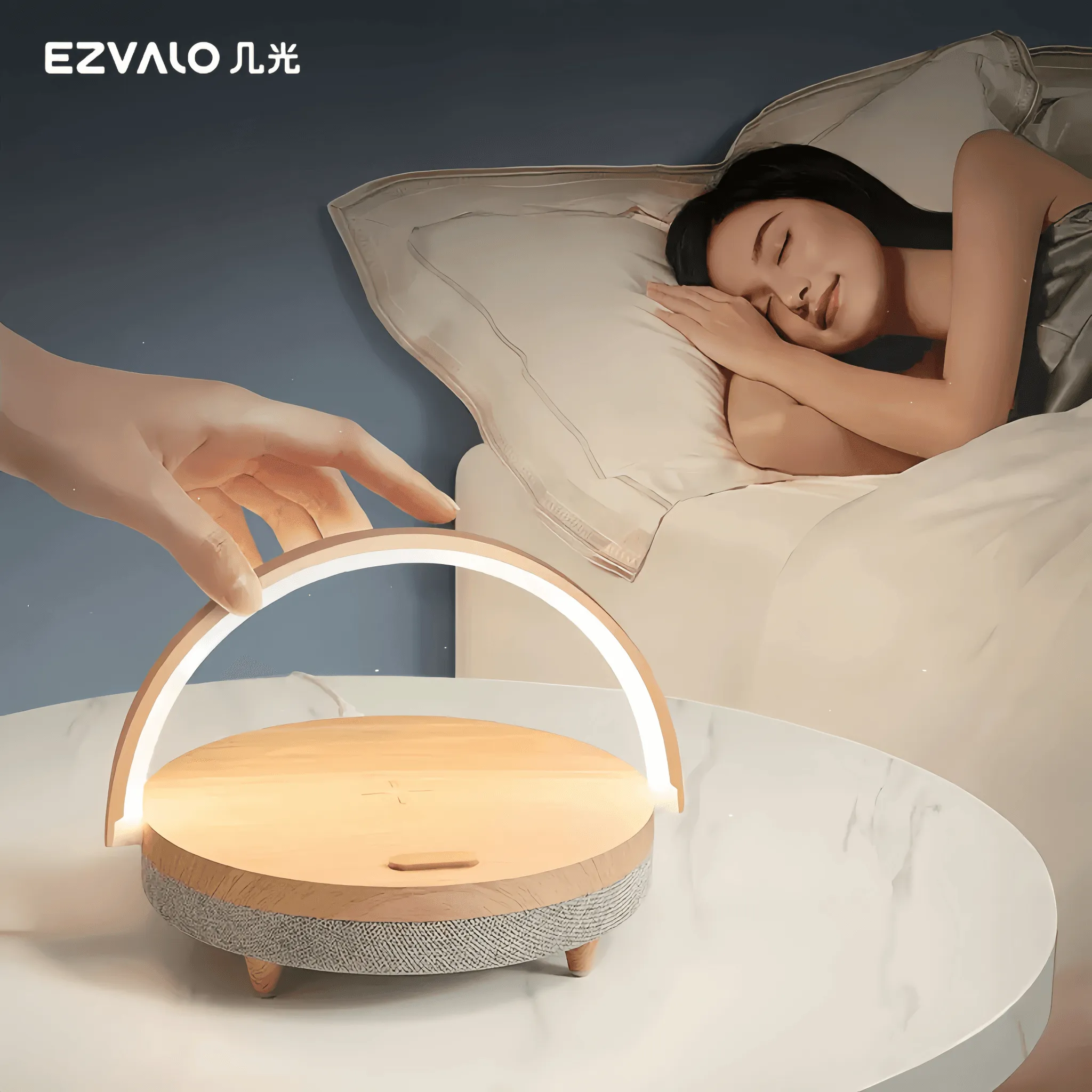 EZVALO Smart Music Table Lamp with Wireless Charger Bedside Led Night Light 4 in 1