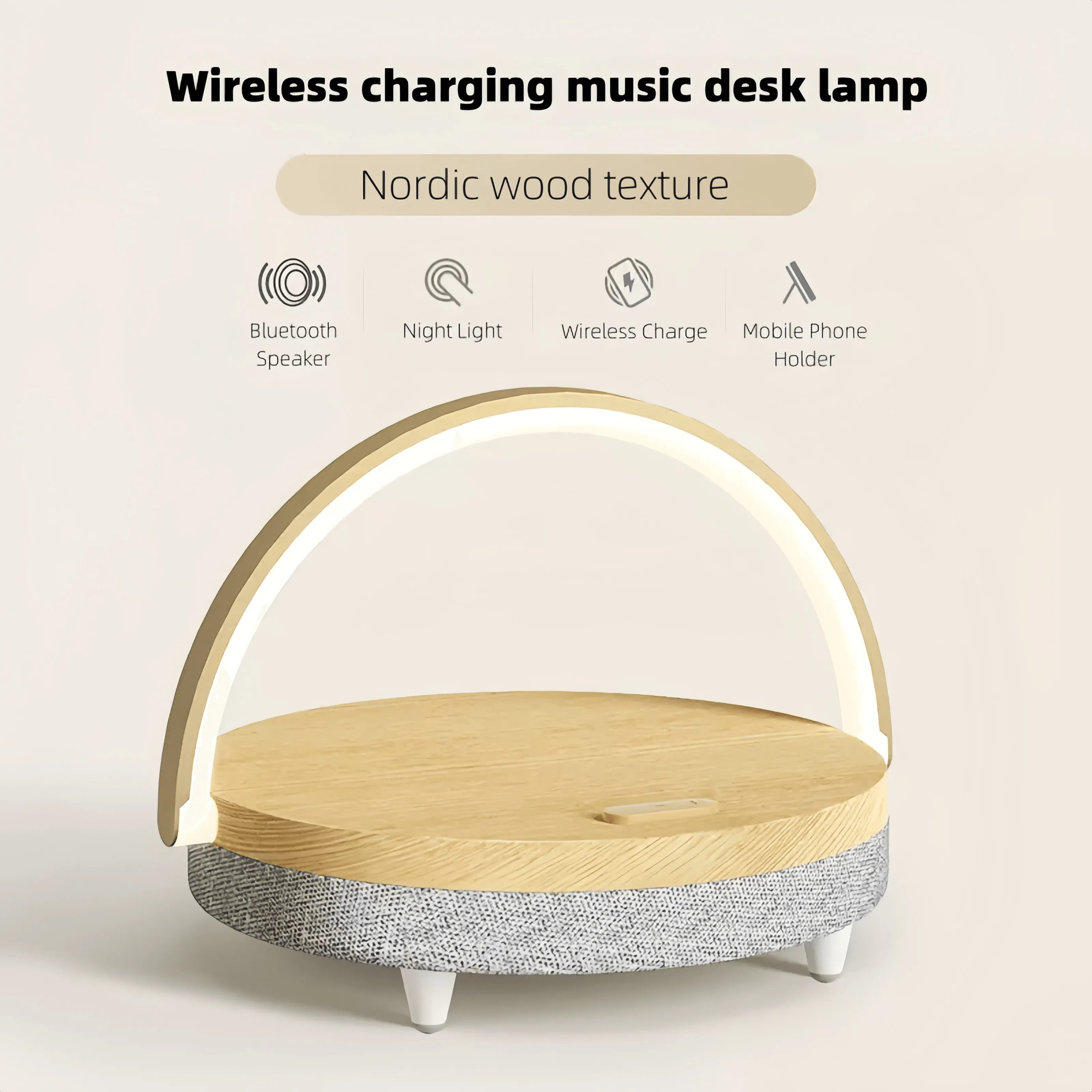 EZVALO Smart Music Table Lamp with Wireless Charger Bedside Led Night Light 4 in 1