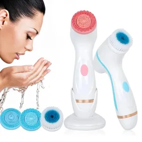 Facial Cleansing Brush 3 in 1 Electric Exfoliating Spin Cleanser Device Rechargeable Waterproof Rotating Spa Massager Machine