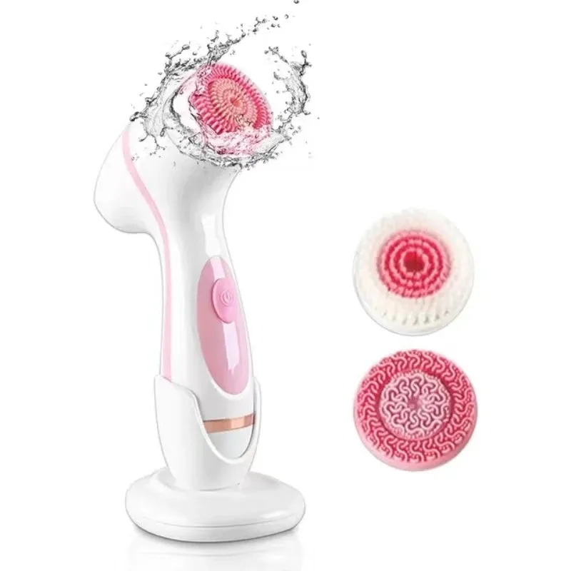 Facial Cleansing Brush 3 in 1 Electric Exfoliating Spin Cleanser Device Rechargeable Waterproof Rotating Spa Massager Machine