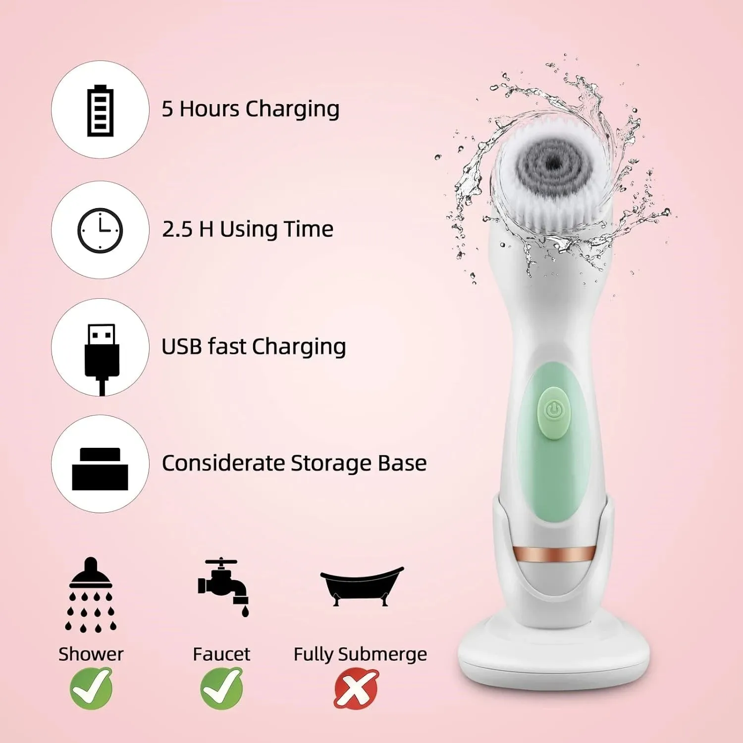 Facial Cleansing Brush 3 in 1 Electric Exfoliating Spin Cleanser Device Rechargeable Waterproof Rotating Spa Massager Machine