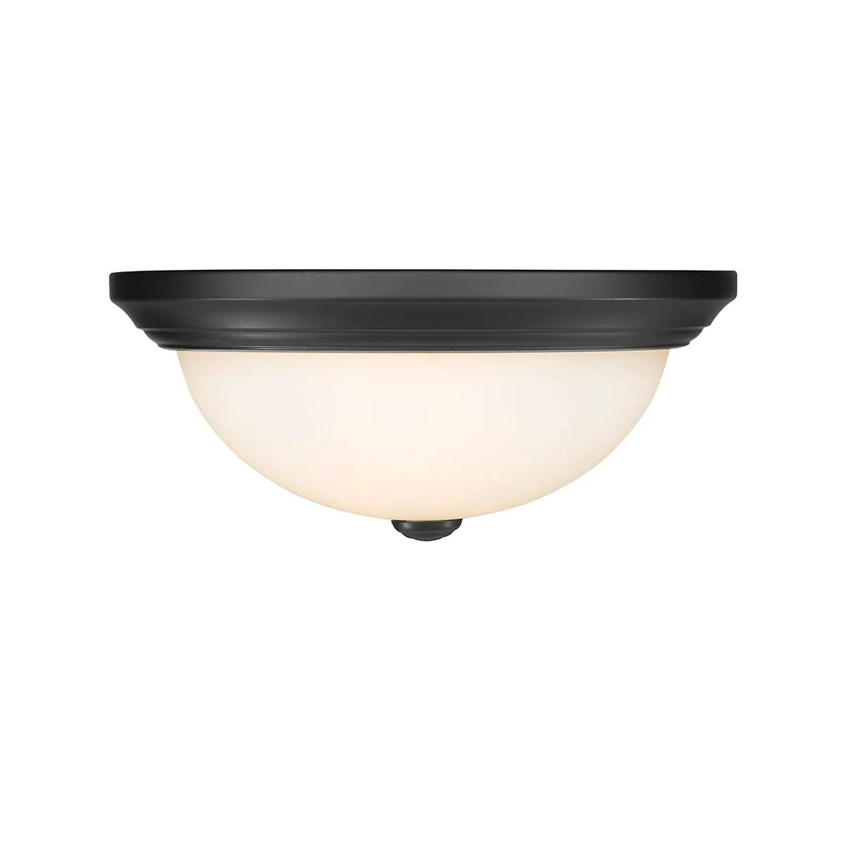 Flush Mount Fixture - Matte Black - Etched White Glass - 13in. Diameter - E26 Medium Base