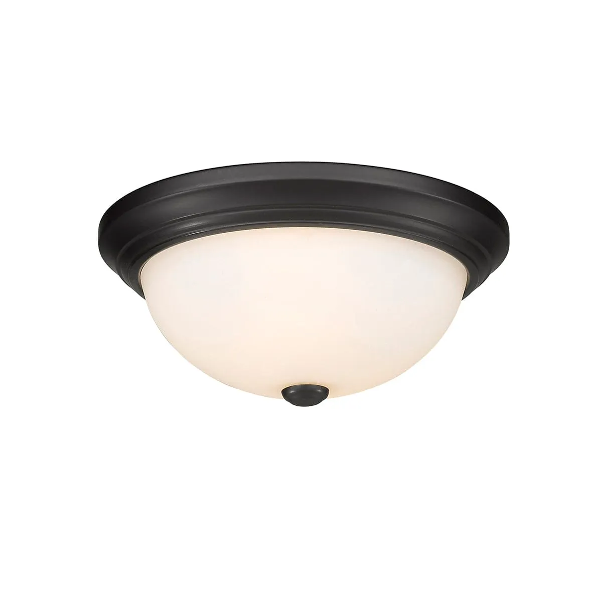 Flush Mount Fixture - Matte Black - Etched White Glass - 13in. Diameter - E26 Medium Base