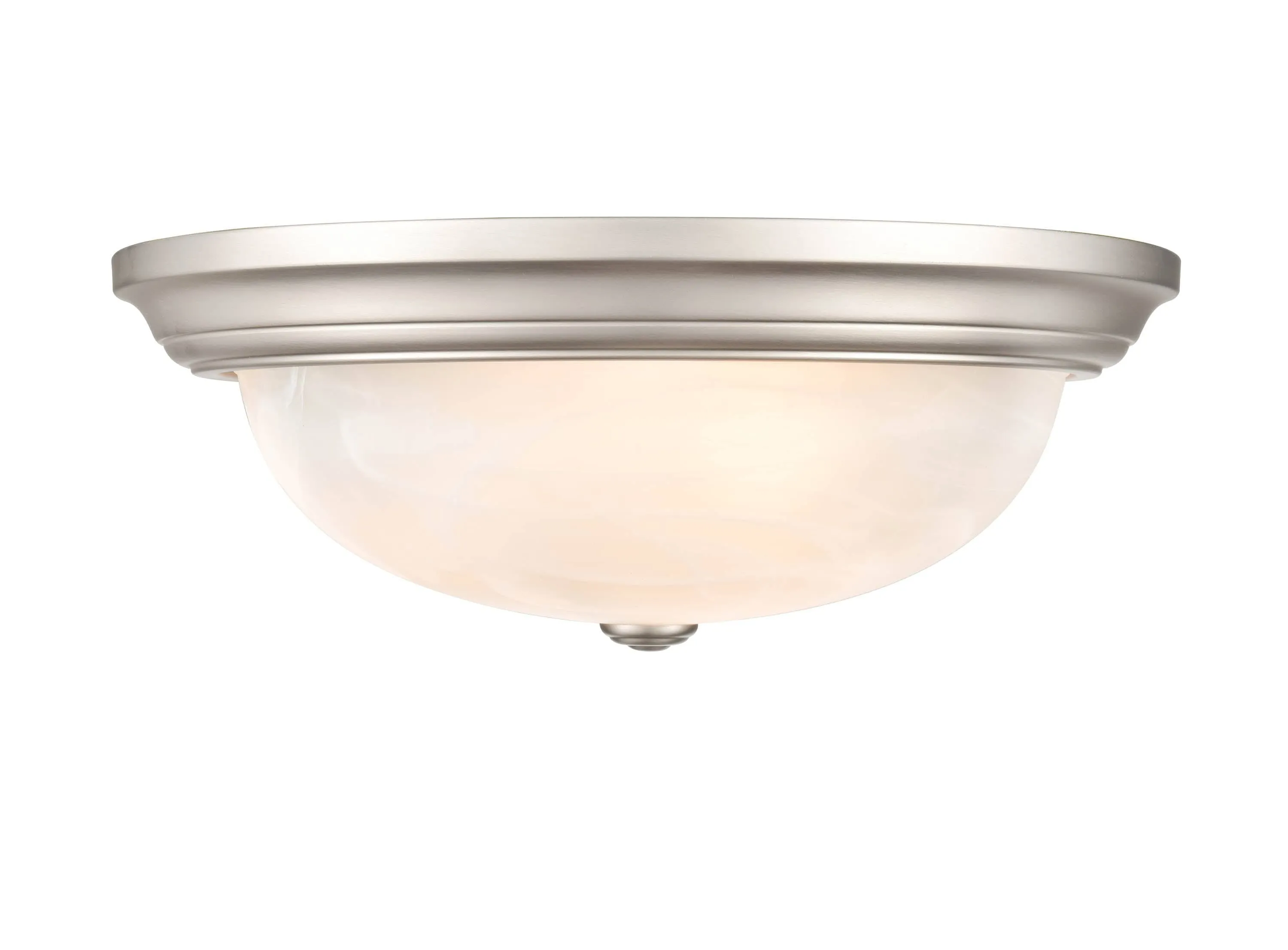 Flush Mount Fixture - Satin Nickel - Faux Alabaster Glass - 15in. Diameter - E26 Medium Base