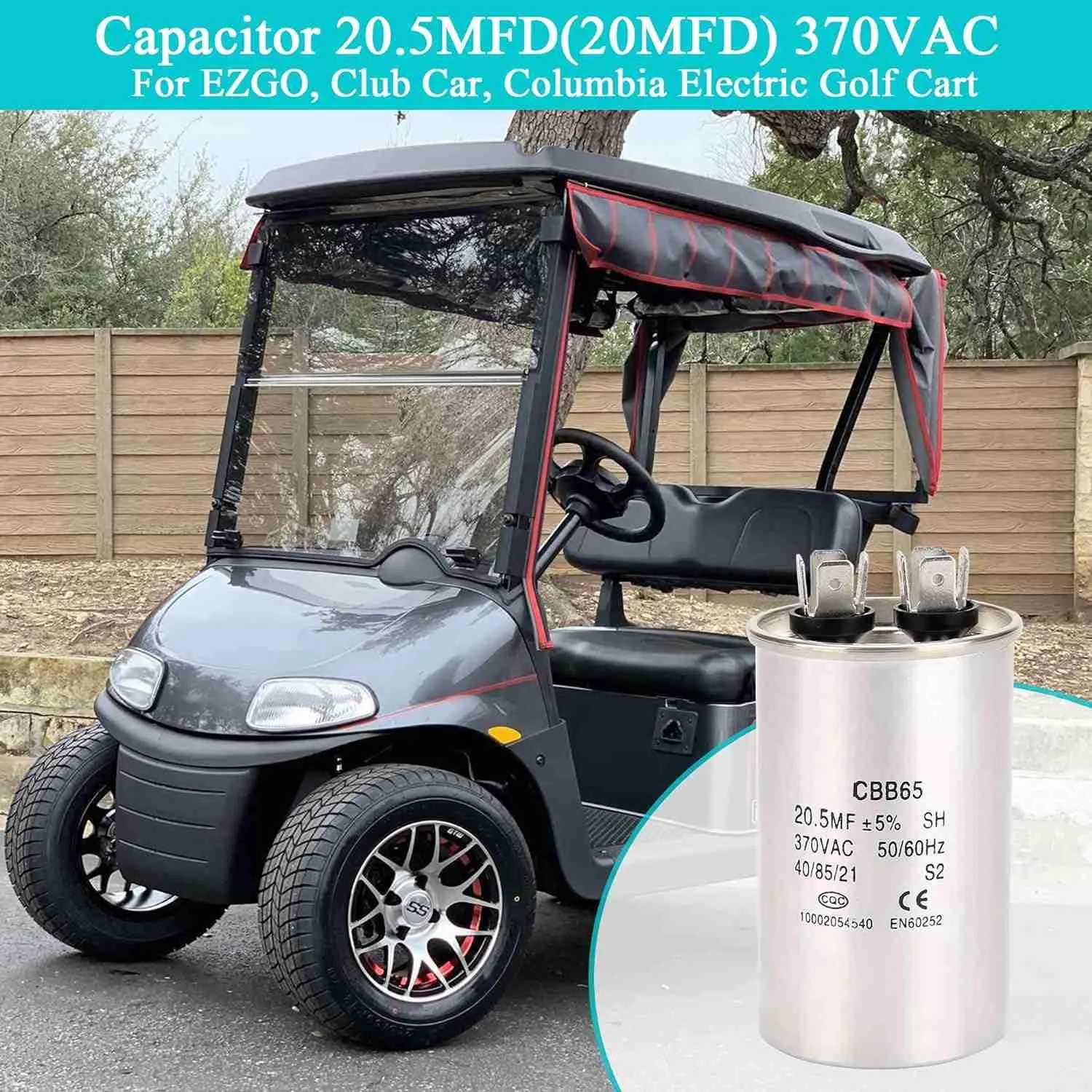 Golf Cart Capacitor 20.5MFD (20MFD) 370VAC for EZGO Club Car Columbia 36V - 10L0L