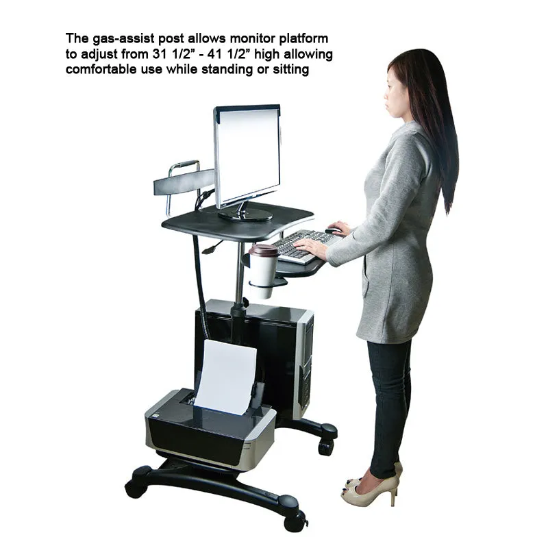 Height-Adjustable PC Workstation w/CPU & Printer Platforms (ABS Platforms)