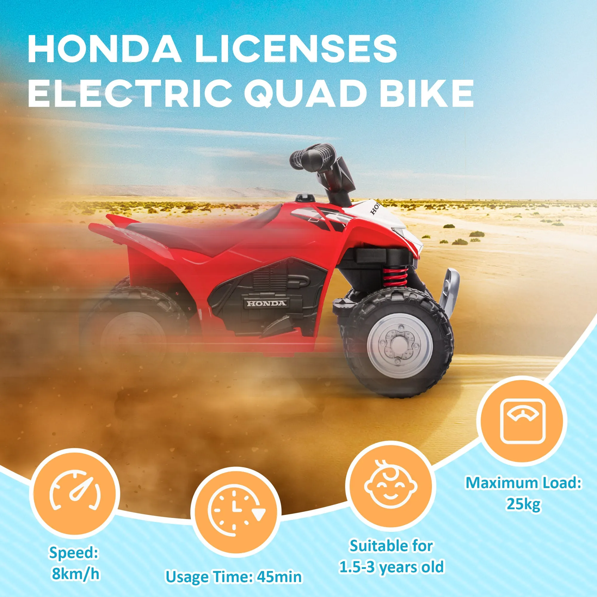 Honda Licensed Kids Electric Quad Bike 6V ATV 1.5-3 Years Red