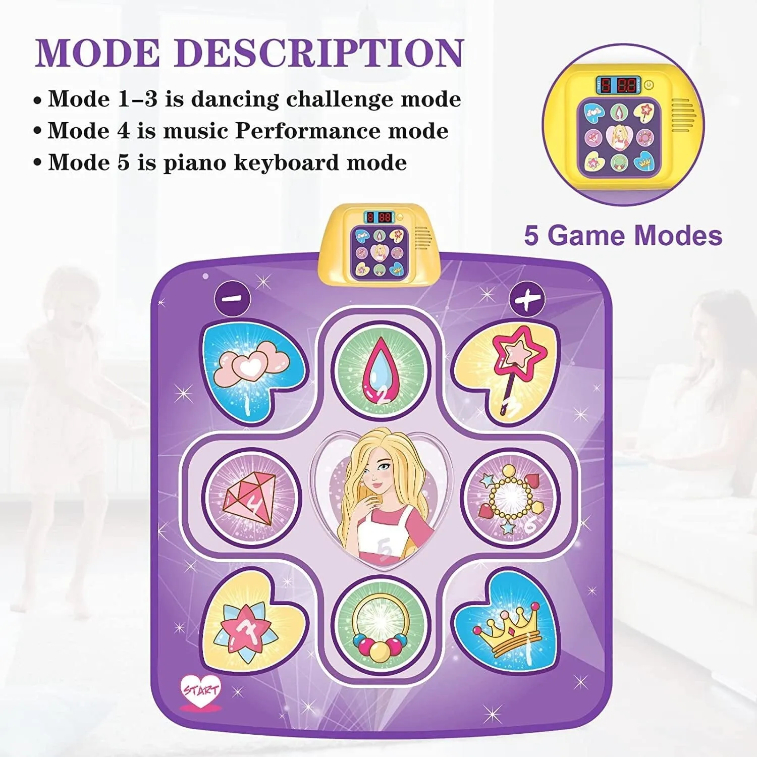 Hot Bee Dance Mat Toys for 3-10 Year Old Girls, 5 Game Modes Including 3 Challenge Levels, Purple - Durable