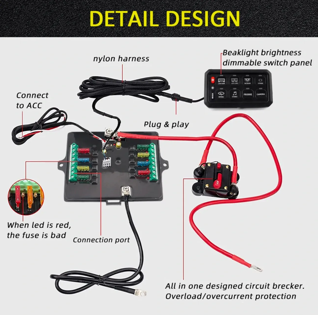 Krawlergrips 8 Gang Switch panel. Bluetooth