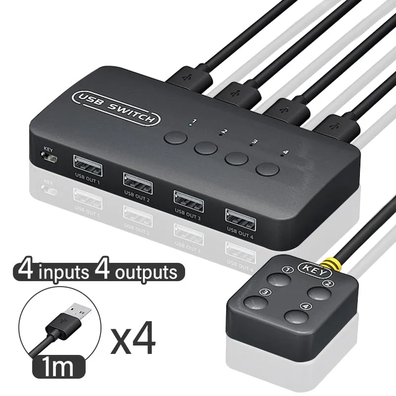 KVM Switch USB Switch Shared Controller Hub Adapter USB2.0 4 Inputs 4 Outputs For Laptop Computer Printer Keyboard Mouse Monitor