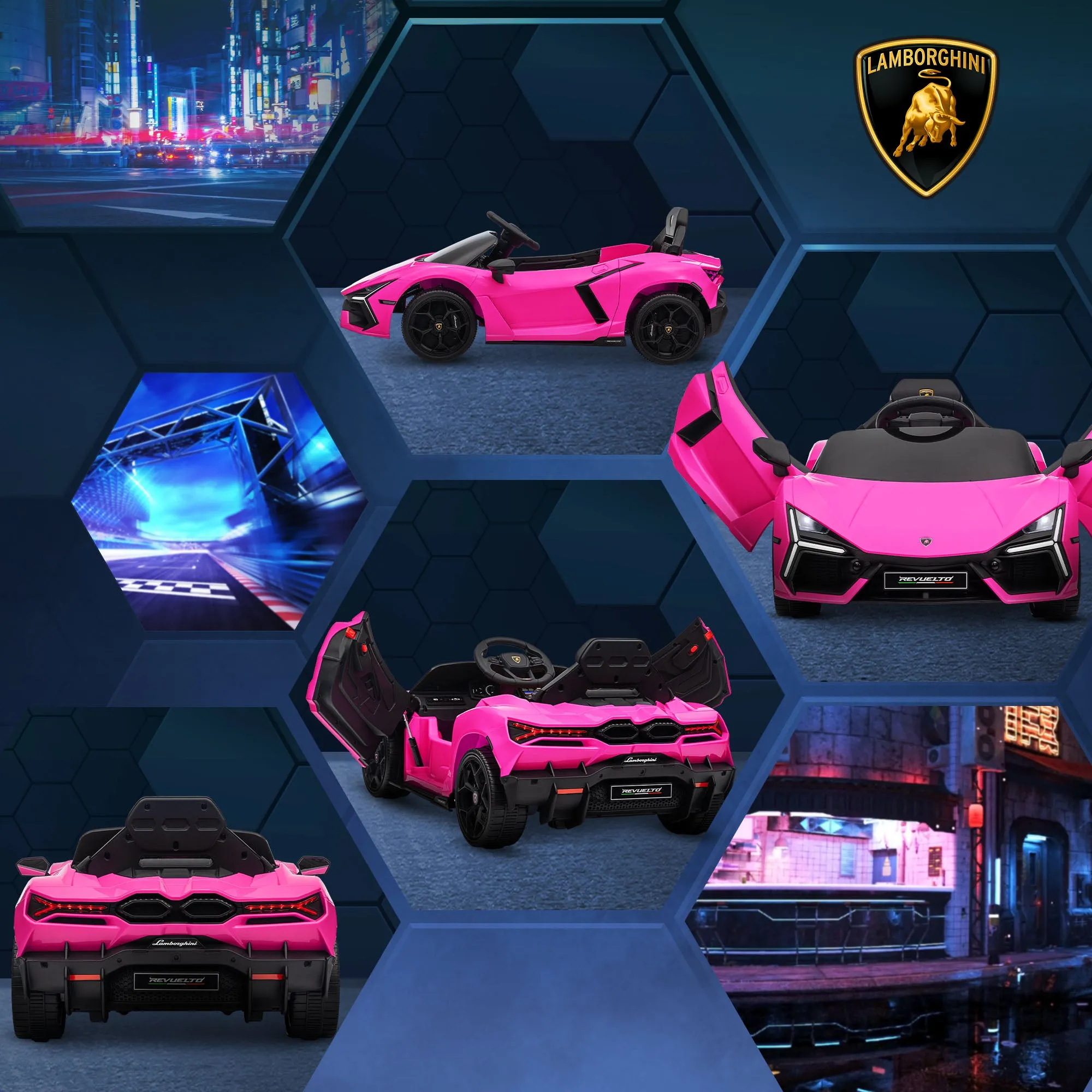 Lamborghini Revuelto Licensed Ride On Car, with Suspension, Pink