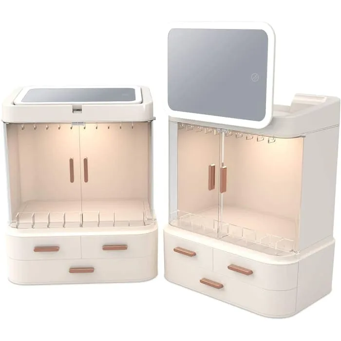 Led Makeup Organizer With Led Mirror And Jewelry Storage Organizer Cabinet