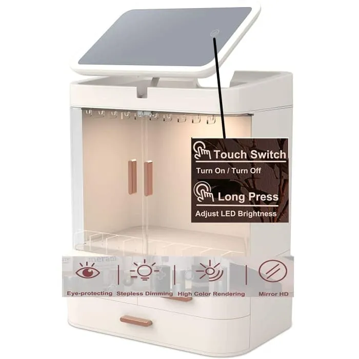 Led Makeup Organizer With Led Mirror And Jewelry Storage Organizer Cabinet