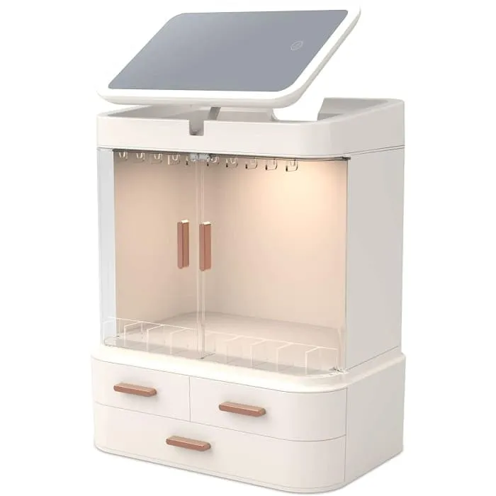 Led Makeup Organizer With Led Mirror And Jewelry Storage Organizer Cabinet