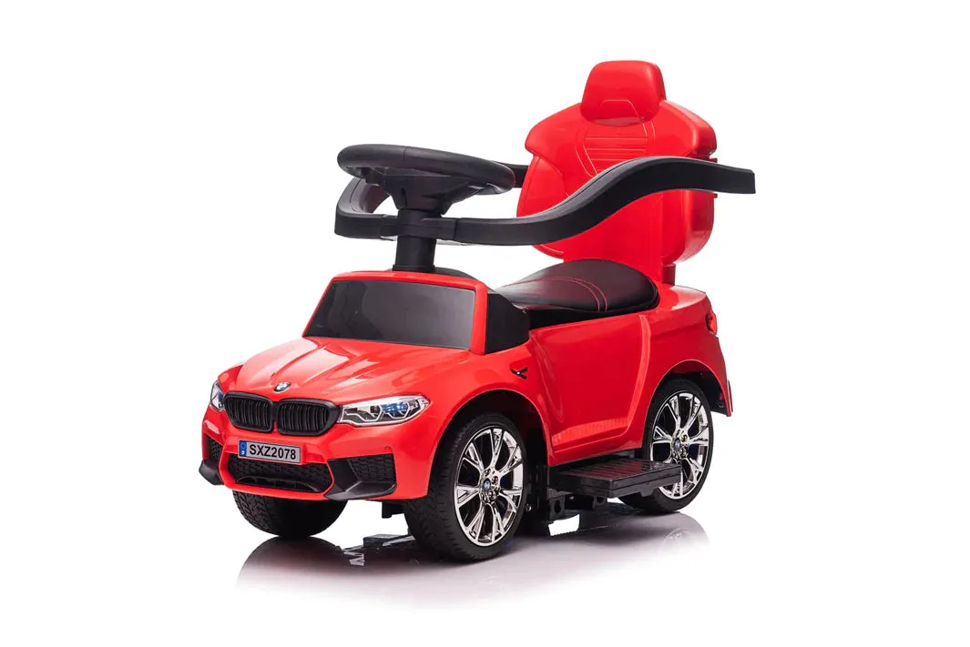 Licensed 2025 BMW M5 4-in-1 Push Pedal Ride On Car Baby Walker W Push Bar, Leather Seat, Foot Rest  Rocking Chair Rails | Rubber Tires