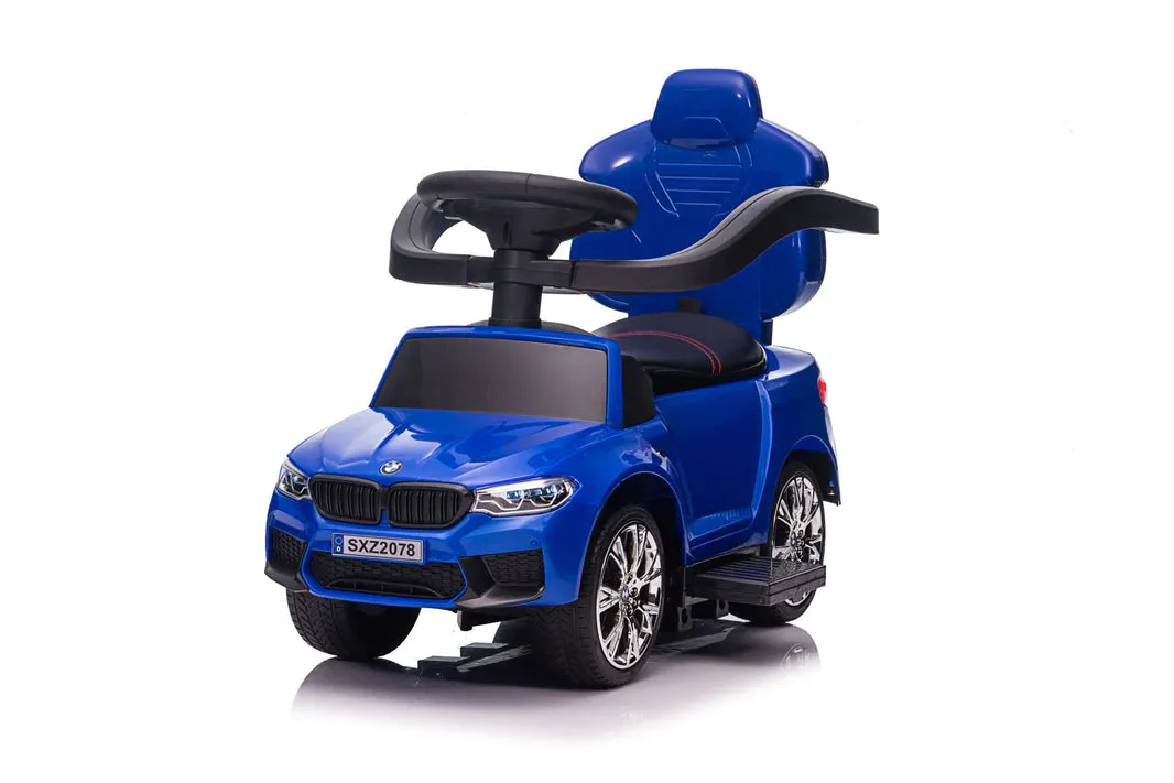 Licensed 2025 BMW M5 4-in-1 Push Pedal Ride On Car Baby Walker W Push Bar, Leather Seat, Foot Rest  Rocking Chair Rails | Rubber Tires