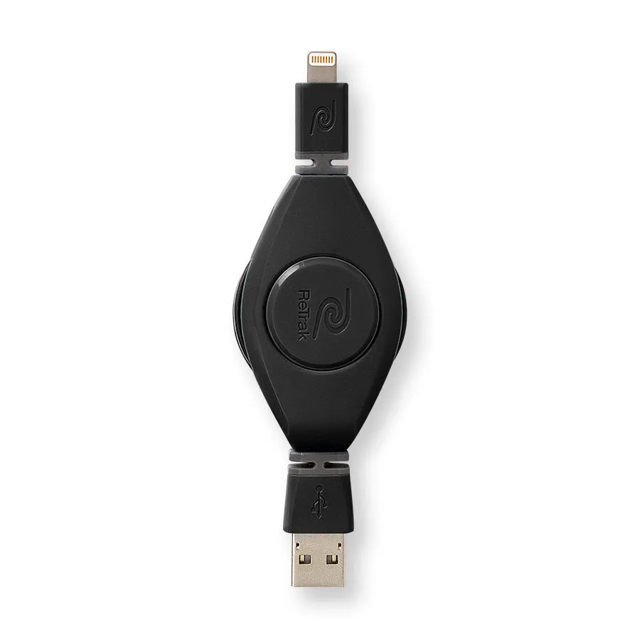 Lightning Cord | Retractable Charge & Sync Lightning Cable | Black