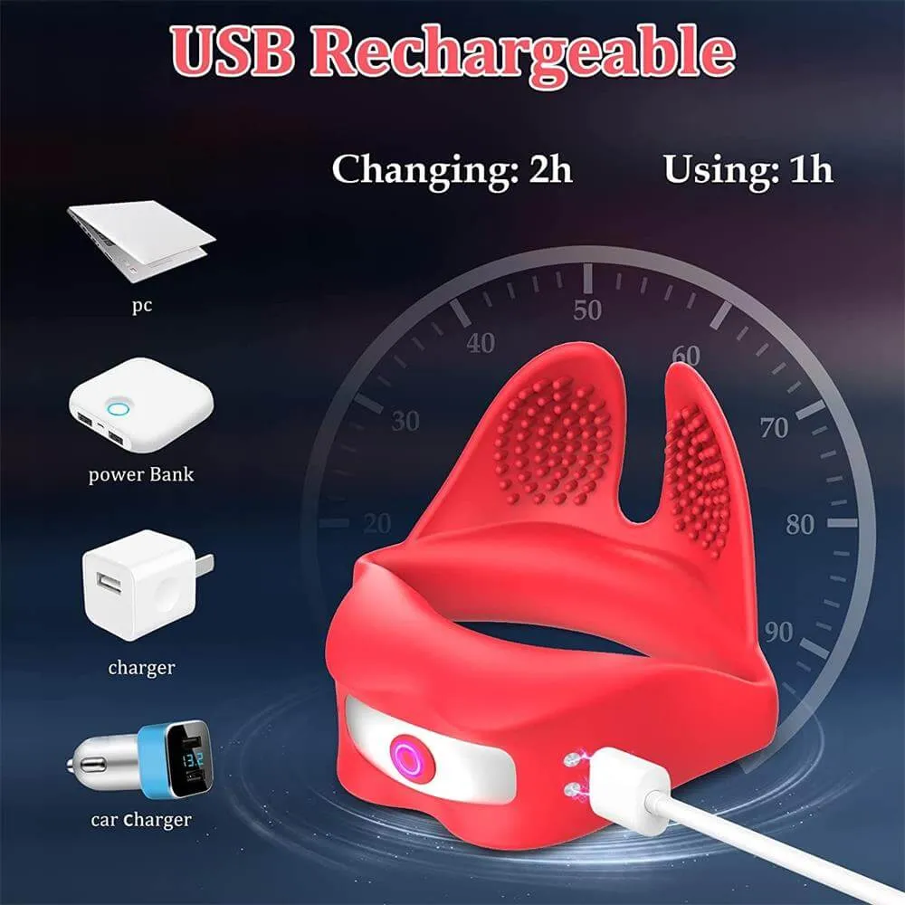 Male Erection Enhancing Red Lip Shaped Vibrating Silicone Penis Ring