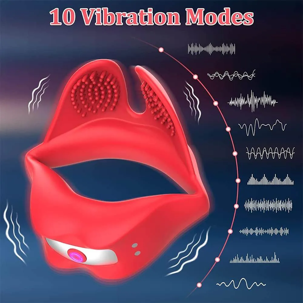 Male Erection Enhancing Red Lip Shaped Vibrating Silicone Penis Ring