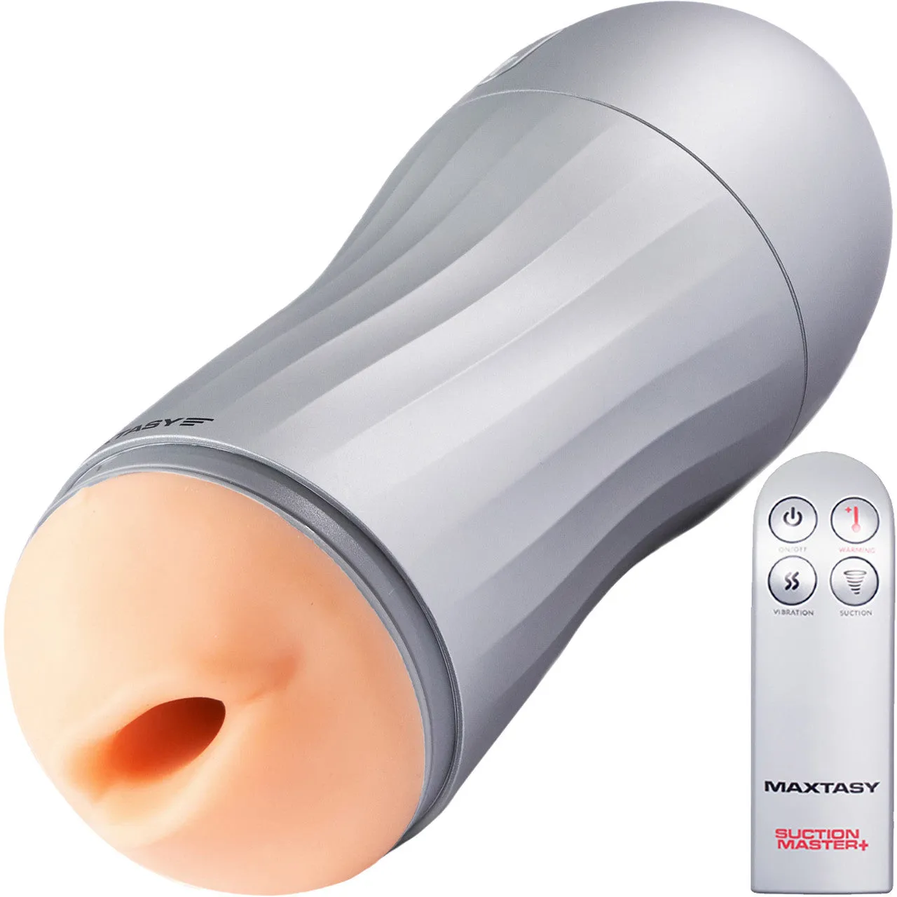 Maxtasy Suction Master  Rechargeable Warming & Vibrating Penis Masturbator With Remote - Vanilla