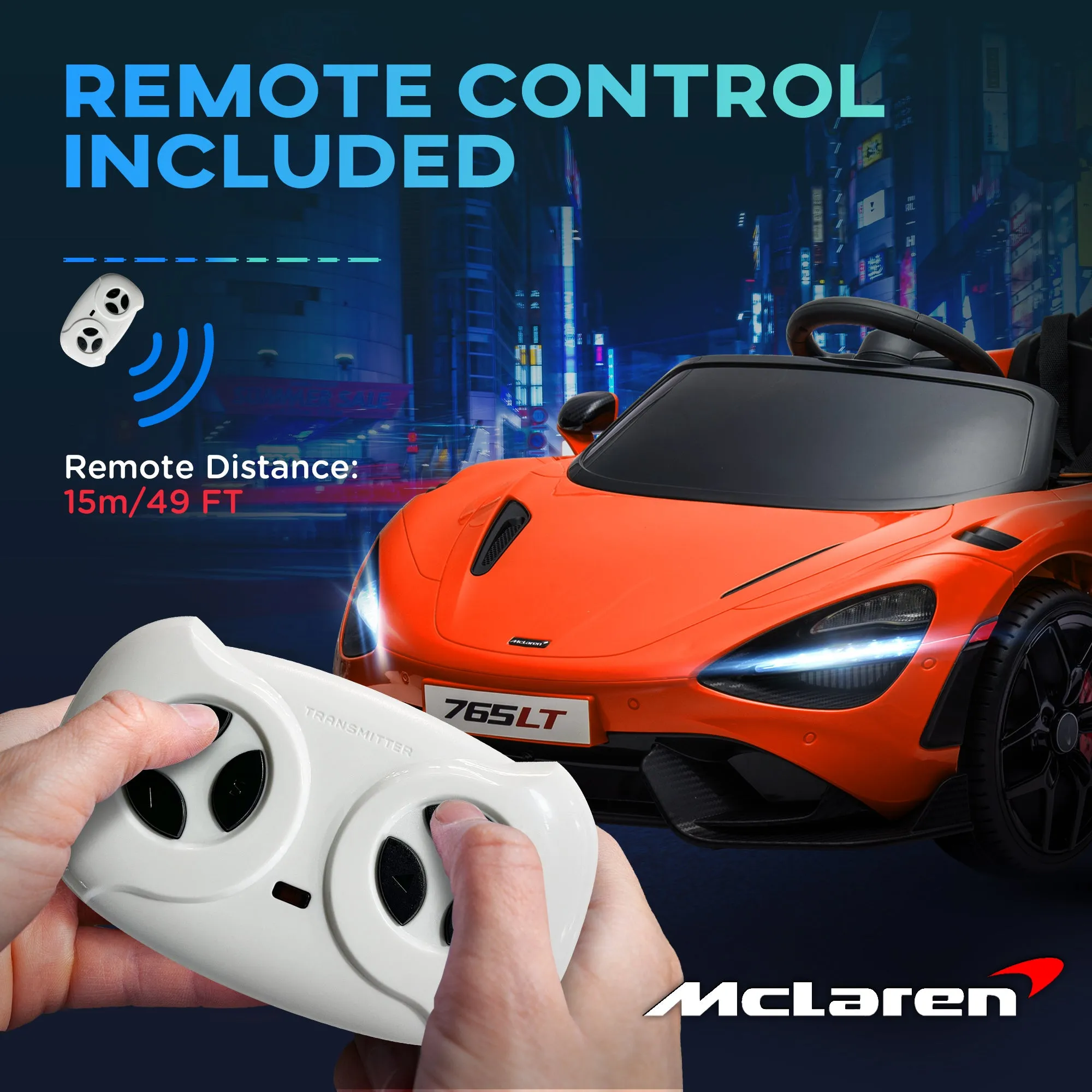 McLaren 765LT Licensed 12V Kids Ride on Car w/ MP3 Music Orange