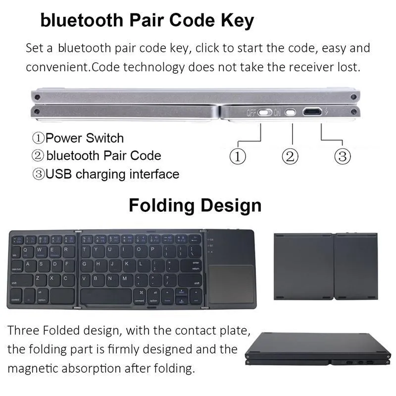 Mini Bluetooth 3.0 Folding Keyboard Touchpad For Samsung Dex Windows/iOS/Android Systems