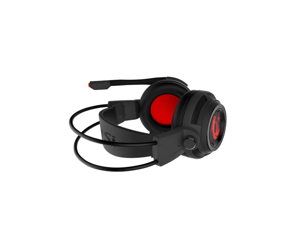 MSI DS502 7.1 Virtual Surround Sound Gaming Headset 'Black with Ambient Dragon Logo, Wired USB connector, 40mm Drivers, inline Smart Audio Controller, Ergonomic Design'