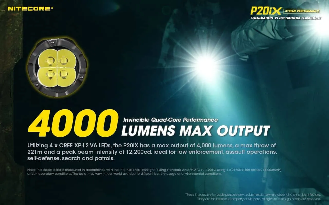 Nitecore P20iX compact 4000 lumen 221m USB-C rechargeable tactical floodlight