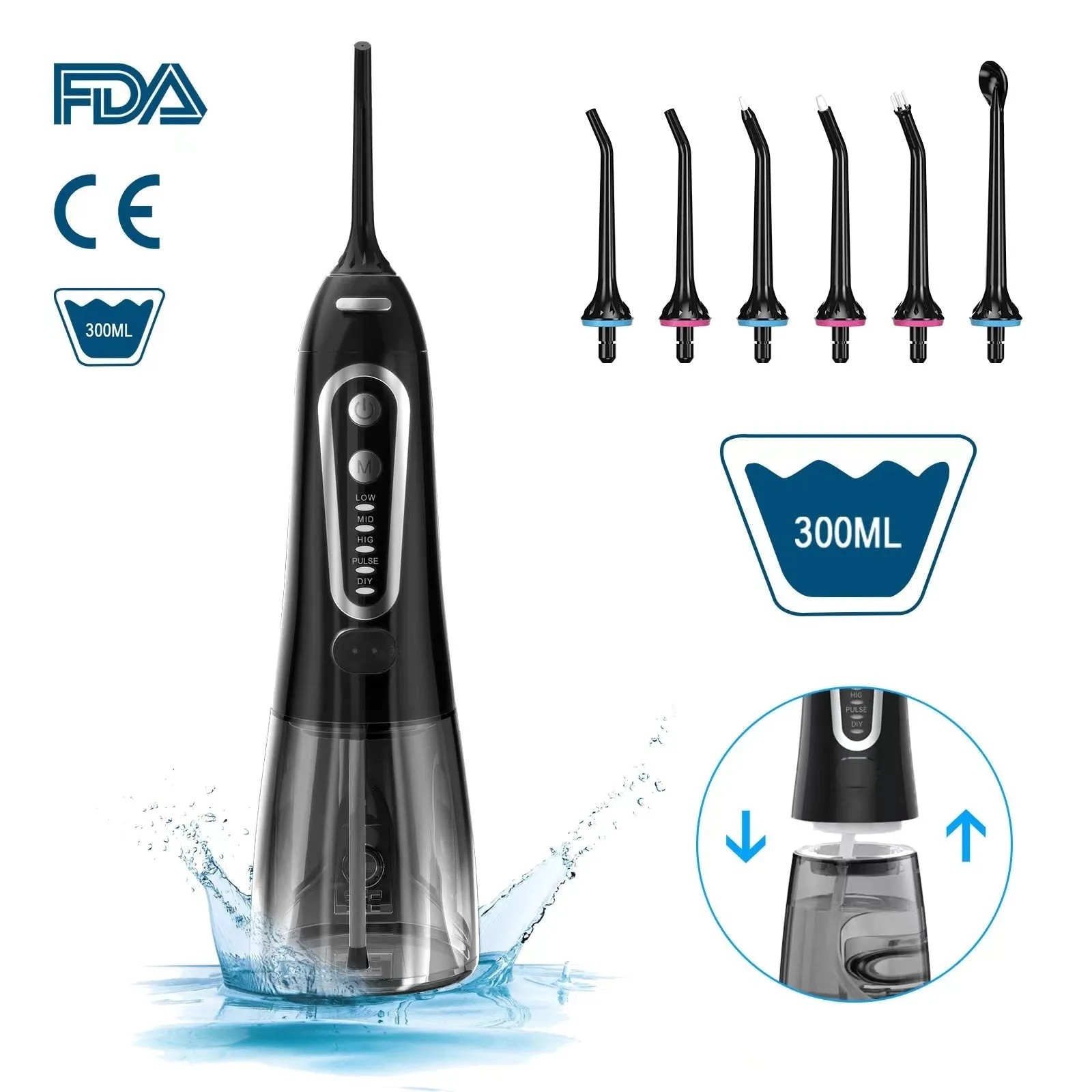 Oral Irrigator 5 Modes Portable Rechargeable Dental Water Jet 6 Nozzles Waterproof 300ML Tank Water Flosser For Teeth Whitening 0ral irrigator