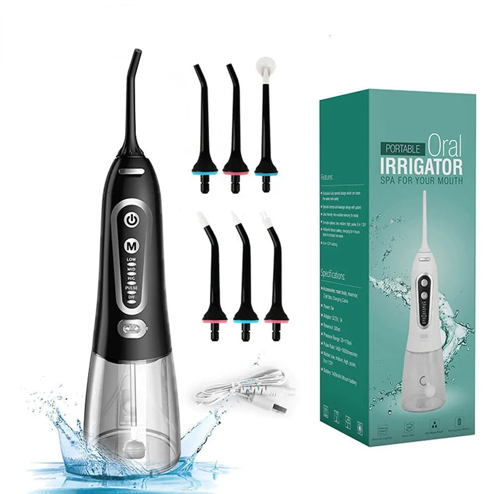 Oral Irrigator 5 Modes Portable Rechargeable Dental Water Jet 6 Nozzles Waterproof 300ML Tank Water Flosser For Teeth Whitening 0ral irrigator